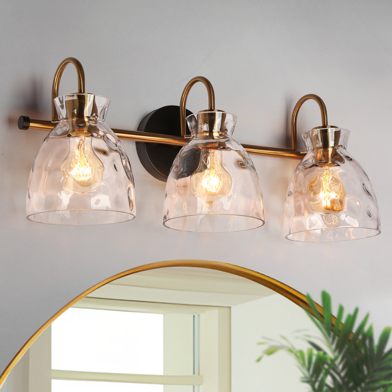 Almine 23" W 3-Light Iron Vanity Light with Textured Glass Shades