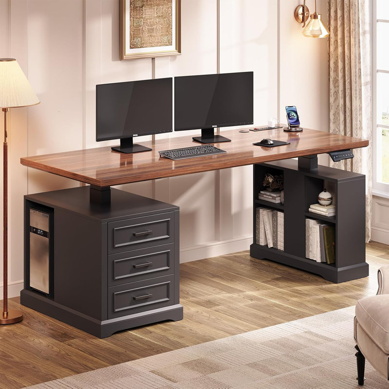Slavica 63" W 3-Drawer Electric Computer Desk, Black