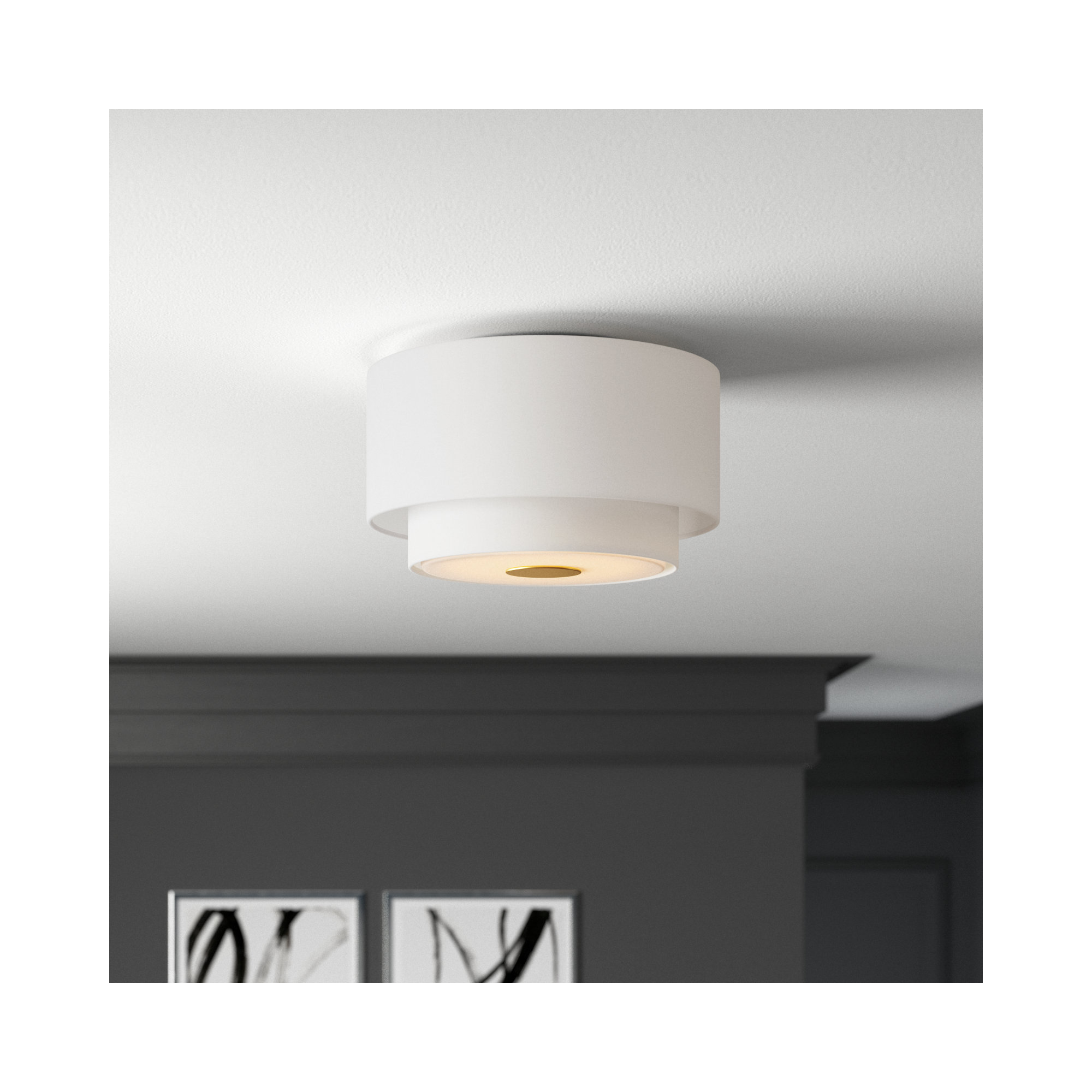 Tanyel 3 Light Fabric Flush Mount, Burnished Brass