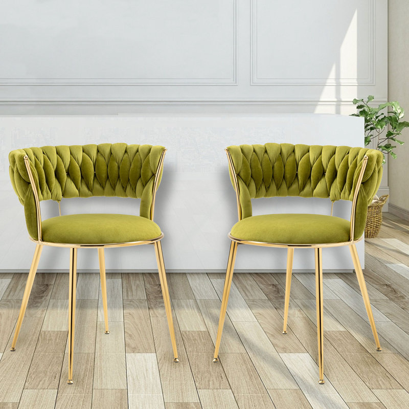 Chaises de salle à manger élégantes 2 pièces avec pieds en métal doré Denroy, Velours vert