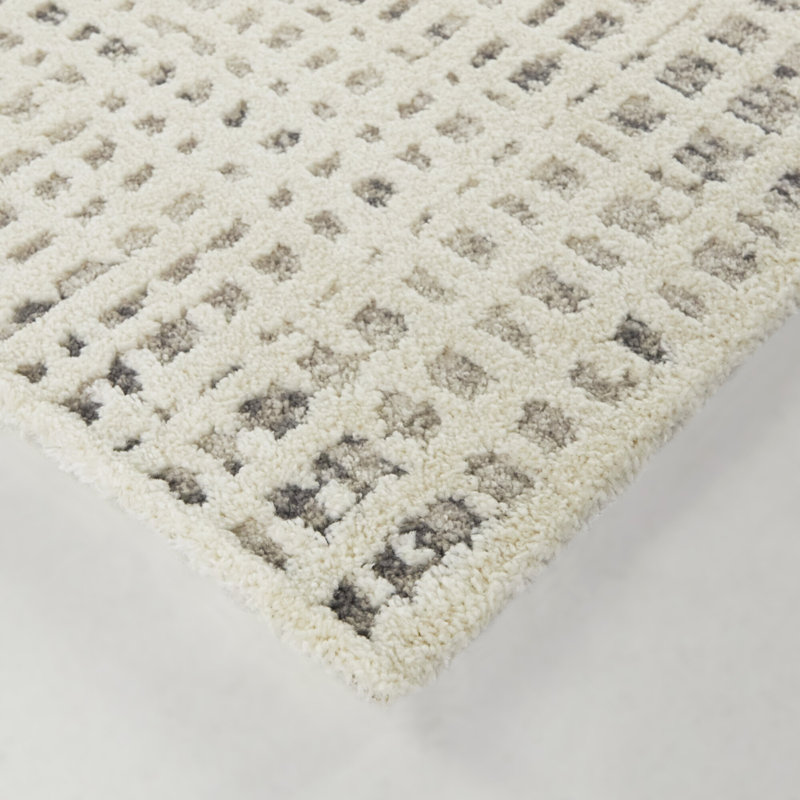 Cream and Gray Abstract Synthetic Rectangular Rug 5'3" x 7'