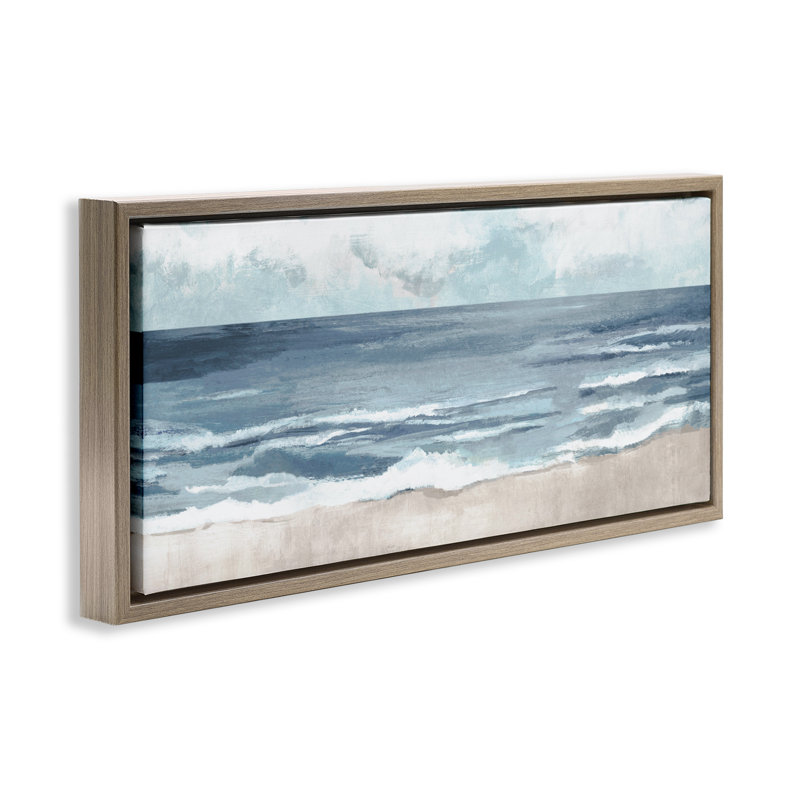 «Rippling Beach Shoreline», art mural encadré sur toile flottante, design par Hannah Dawson, Cadre flottant orme Montalcino