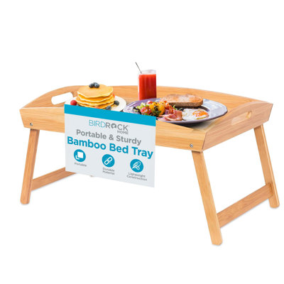 Plateau de service de petit-déjeuner pliable en bambou avec côtés incurvés en bois - finition naturelle