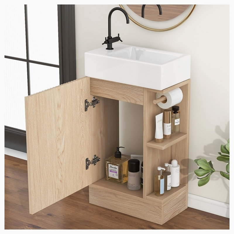 Ensemble de meuble-lavabo simple avec plateau 18,60 Bement, Naturel