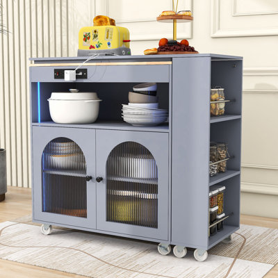 Modern Rolling Kitchen Island Cart with Built-in Charging Station, LED Lighting and Ample Storage by Winston Porter