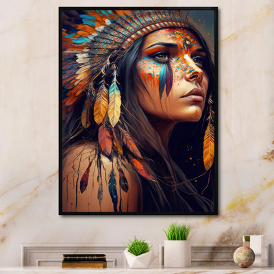 Colourful Native American Woman V - Contemporary Glam Canvas Wall Art