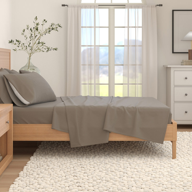 Ensemble de draps 100% flanelle de coton, Simple avec 1 taie d'oreiller, Uni ‑ gris givré