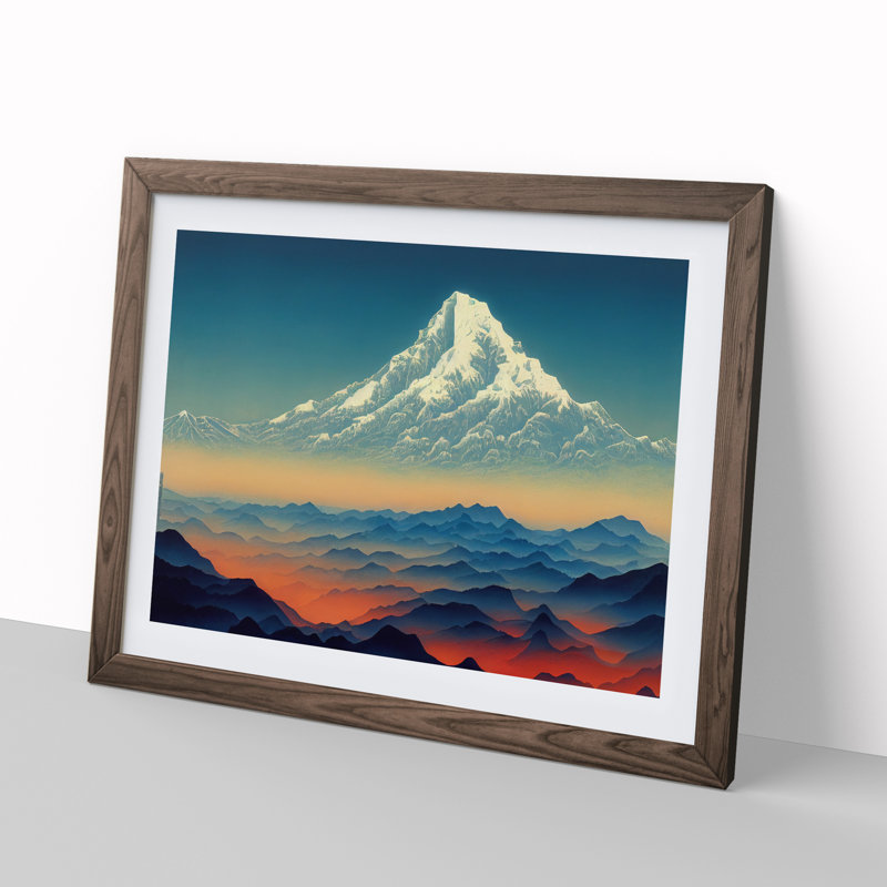 Victorious Japanese Mountains - Framed Print, 46cm H x 64cm W x 2cm D, Walnut