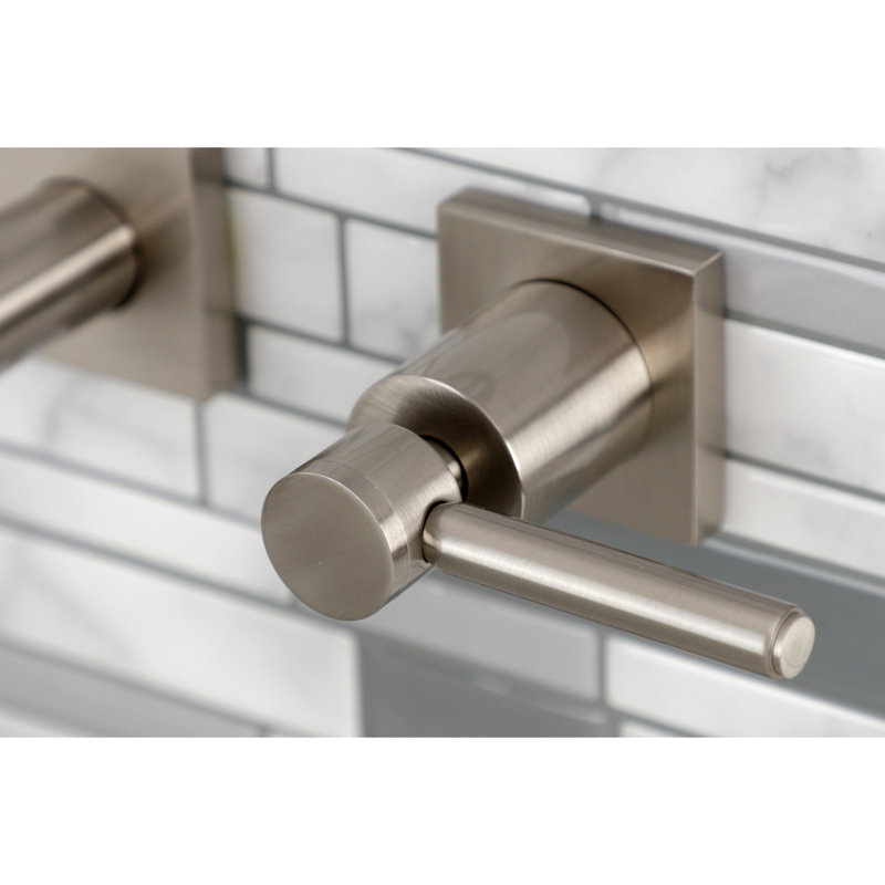Kingston Brass Concord Two-Handle 3-Hole Wall Mount Bathroom Faucet, Brushed Nickel, Lever