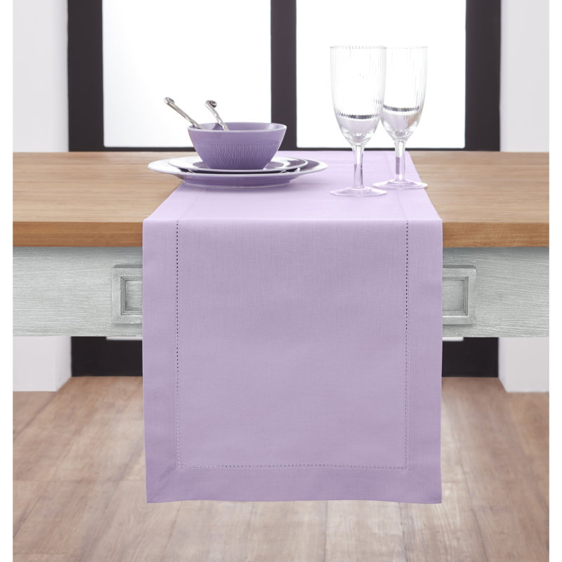 Cotton Linen Hemstitch Table Runner, Lavender Ice, 120" x 14", Solid Color