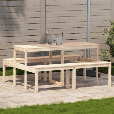  Picnic Table Natural Wood Solid Pine Wood Durable Picnic Table