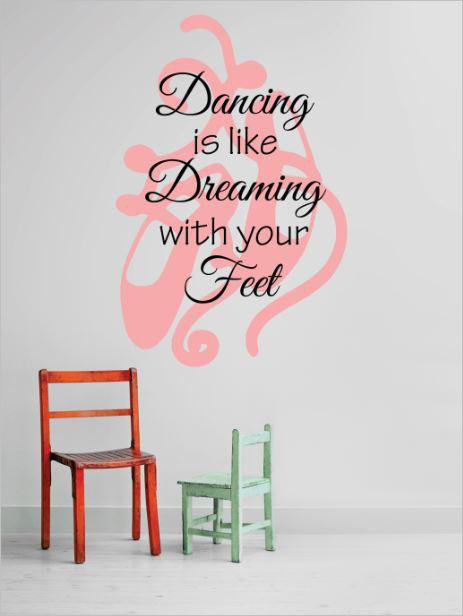 Décalcomanie murale danse comme dreaming avec vos pieds, Rose vif/Noir, H 14 po x l 30 po x P 0,16 po