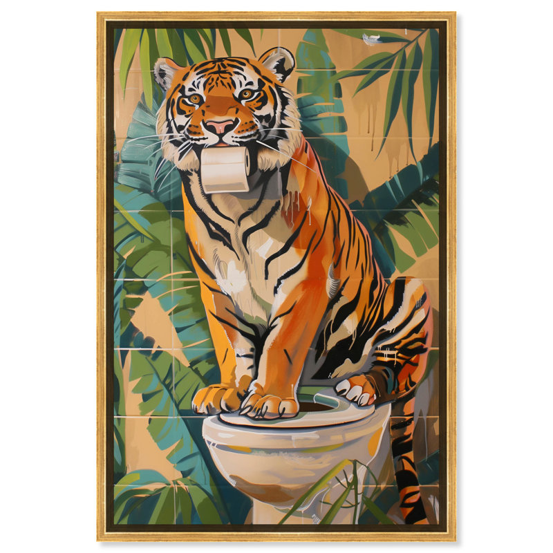 Toile de tigre, art de la salle de bain jungle par Art Remedy, Cadre blanc, H 46 po x l 31 po