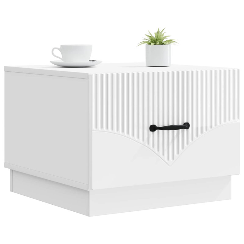 Coffee Table with Storage, High Gloss White, 37cm H x 50cm L x 49cm W