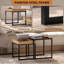 Set of Two Boxy Nesting Tables, Black and Wood-Effect MDF Side Tables with Steel Frame for Living Room Bedroom