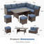 Canapé modulaire d'extérieur en osier 7 pièces 7 pièces avec coussins bleus avec repose-pieds et table de salle à manger-770241919-800660414