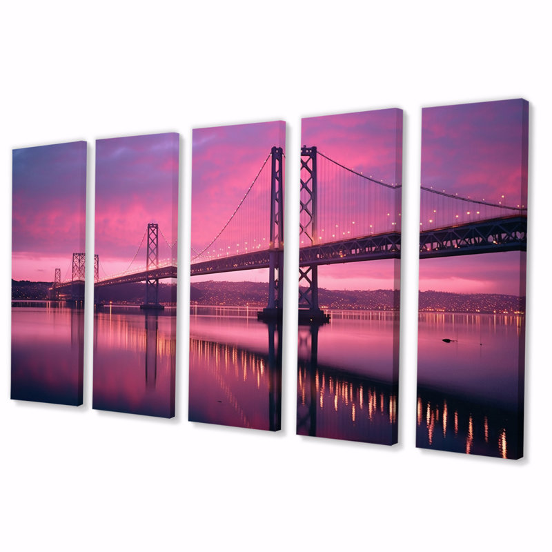 San Francisco Skyline And Bay Bridge X - Architecture Canvas Print - 5 Equal Panels