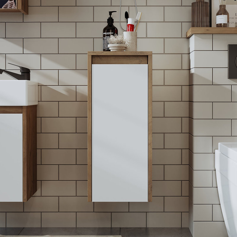 Bittencourt Bathroom Towel Storage Cabinet, White/Oak