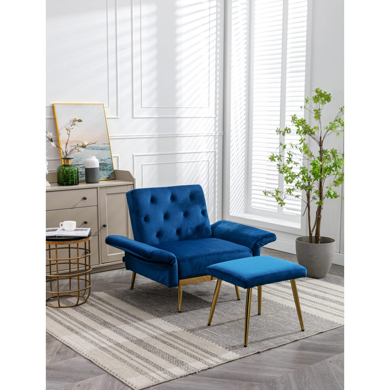 Chaise d'appoint avec accoudoirs et dossier réglables, Velours bleu marine