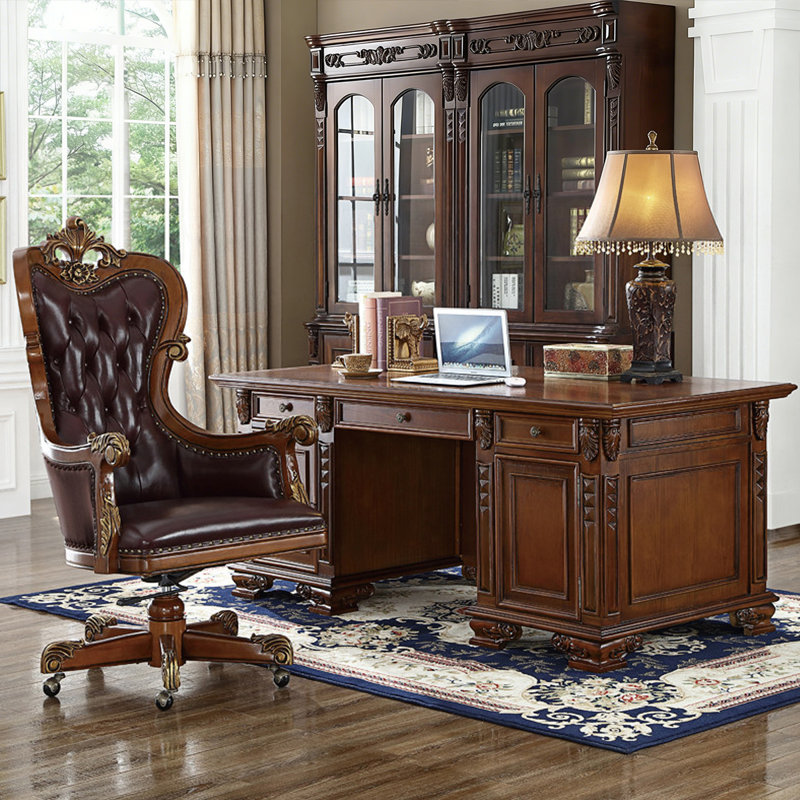 Bureau de direction pratique en bois de frêne avec rangement spacieux et 5 tiroirs, 30.7" H x 86.6" W x 39.4" D