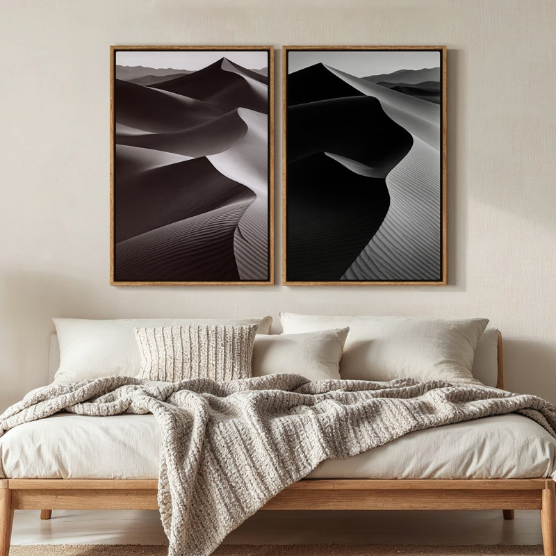 Art mural encadré sur toile - Dunes noires abstraites pour chambre à coucher - 16 po x 24 po x 2 pièces, 24 po x 2 pièces