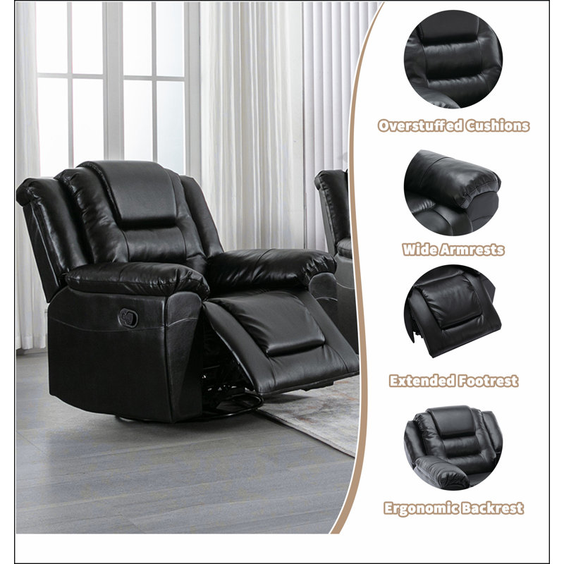 360°Swivel and Rocking Home Theatre Recliner Manual Recliner Chair with Wide Armrest, Black