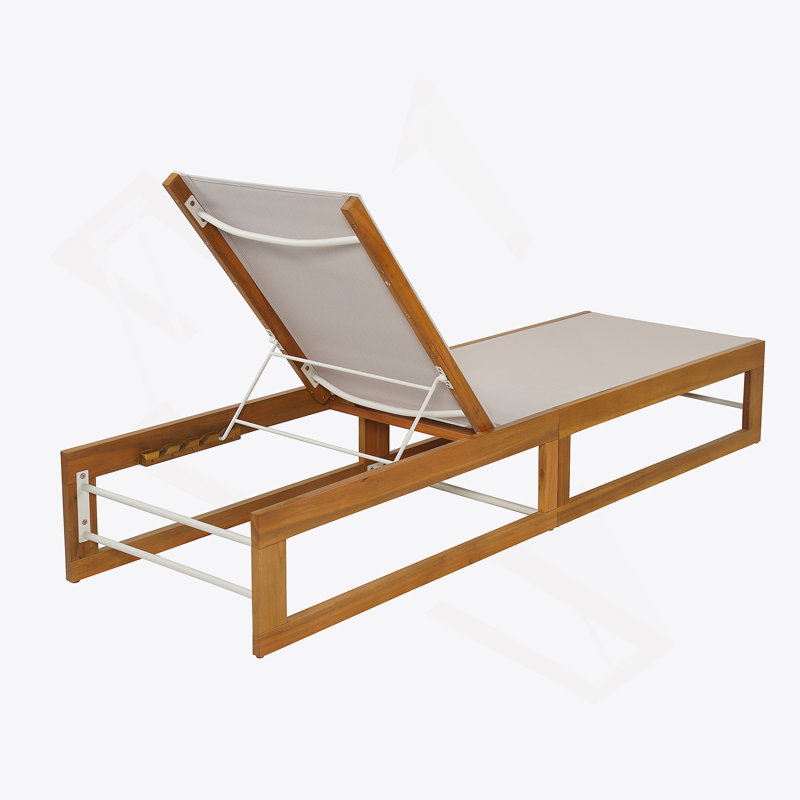 Chaise longue d'extérieur simple, Teck / beige, 1