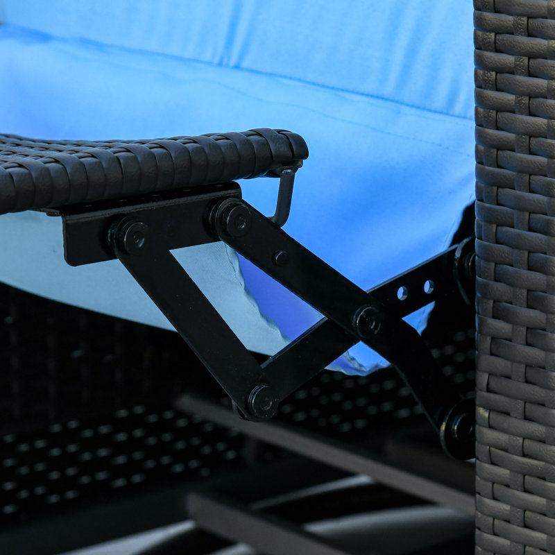 Chaise de patio avec fauteuil inclinable - bleu, résistant aux intempéries, coussins épais, pour la pelouse, rotation à 360 °, repose-pieds relevable, balcon