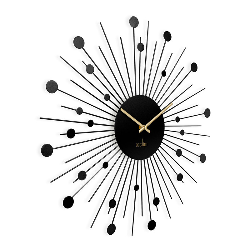 Acctim Brielle Large Wall Clock Starburst / Sunburst Quartz Painted Metal Frame 50cm, Black