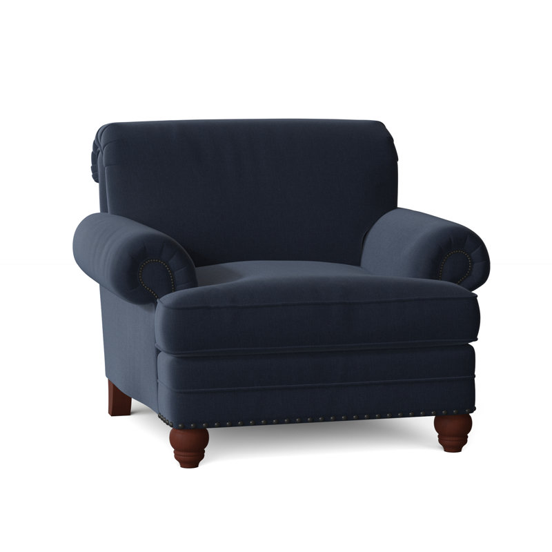 Fauteuil Ballester, Peyton en sergé performance bleu marine, Manhattan, Laiton foncé