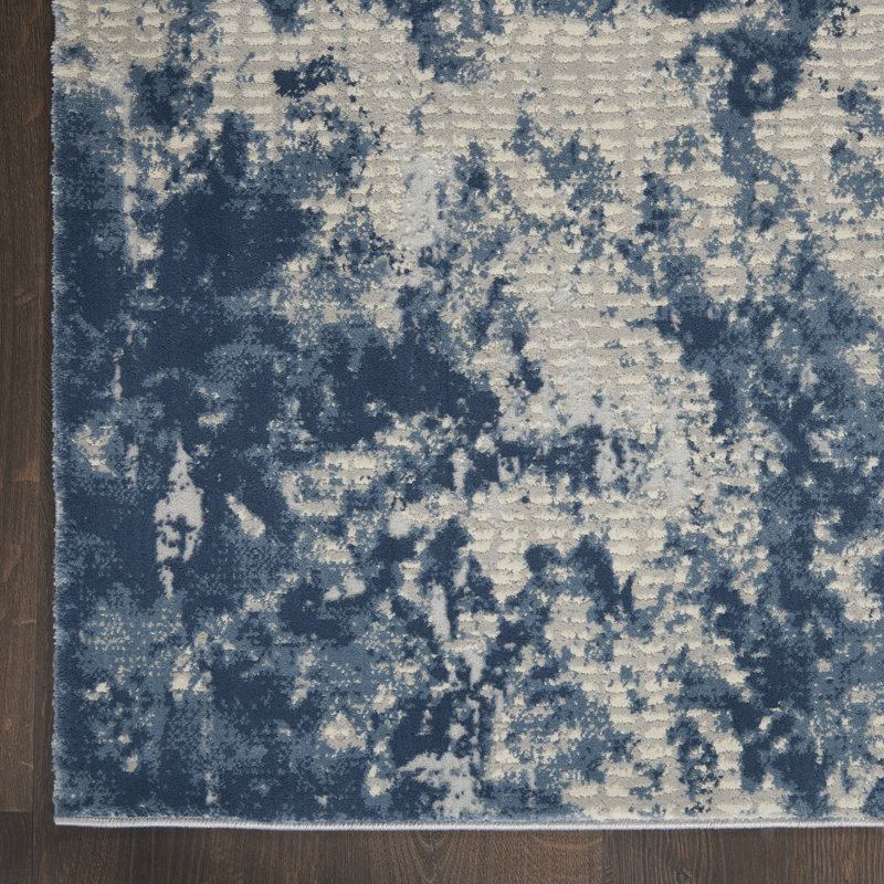 Abstract Gray/Blue Area Rug, Runner 2'2" x 7'6"