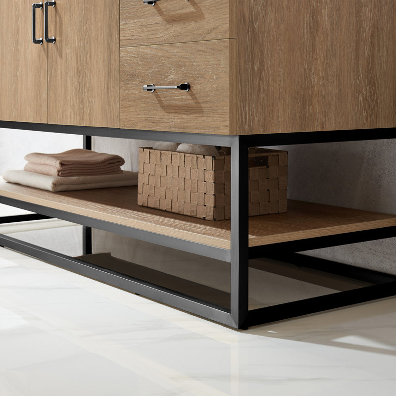 Ensemble de meuble-lavabo simple 60 po Alistair, Noir mat, Chêne naturel, Blanc