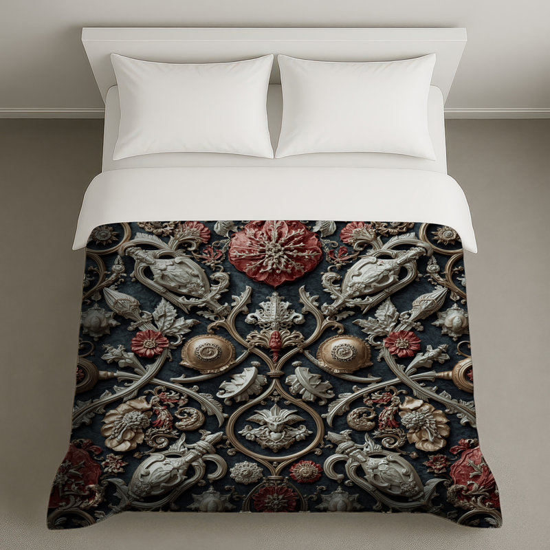 Ornate Baroque Embellishments Duvet Covers, Lit simple