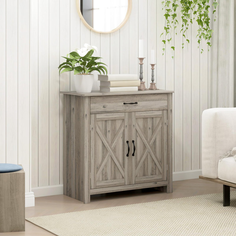 Buffet Farmhouse avec tiroirs et tablettes réglables, Gris délavé