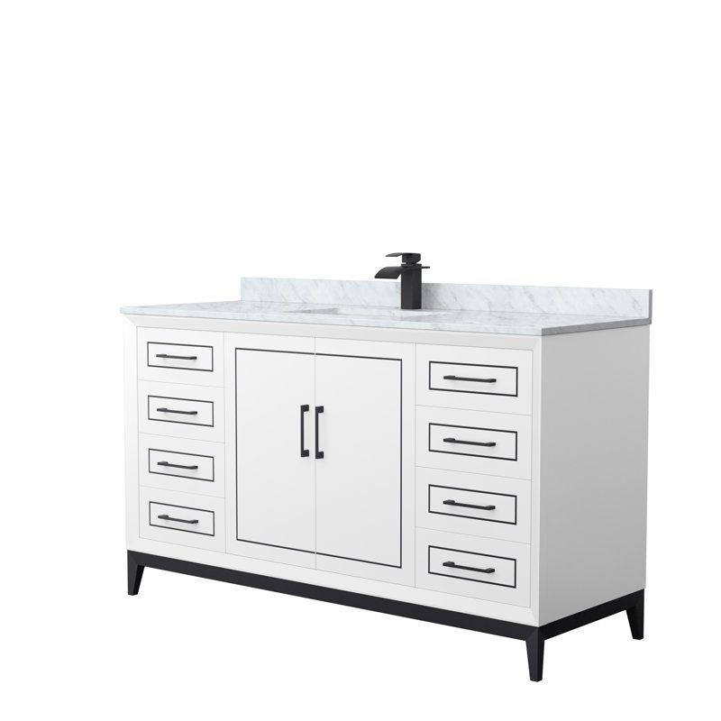 Ensemble de meuble-lavabo simple 60 po Marlena, Blanc, Noir, noir, noir, noir