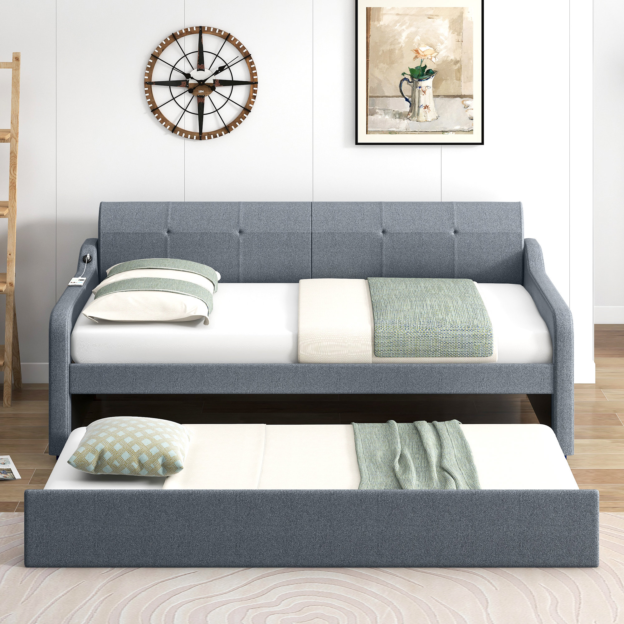 Latitude Run® Upholstery Daybed With Trundle And Usb Charging Design ...