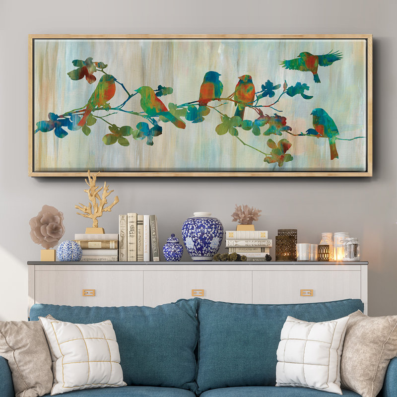 Oiseaux sur une branche - toile encadrée, H 20 po x l 50 po