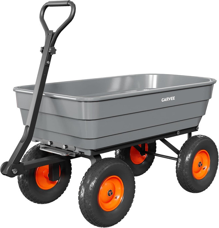 Chariot de jardinage en poly 1200 lb - roues tout-terrain 13 po, benne rapide, fixation pour VTT, chariot de jardin robuste