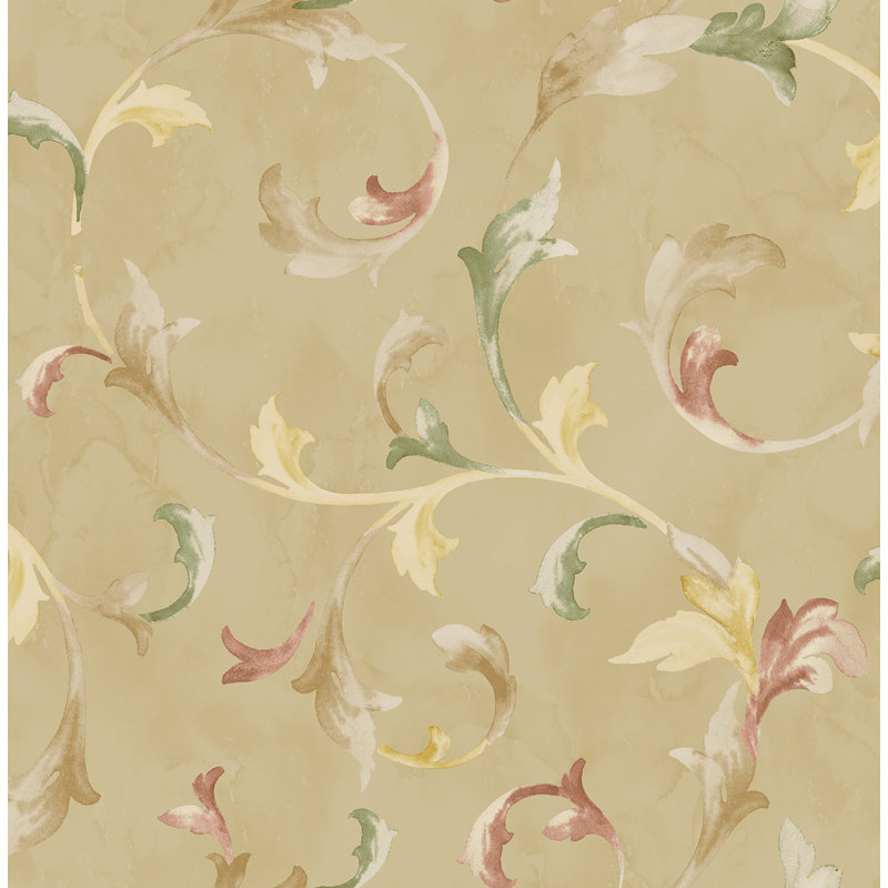 Papier peint à feuilles métallisées Seabrook Designs, Miel métallique / canneberge
