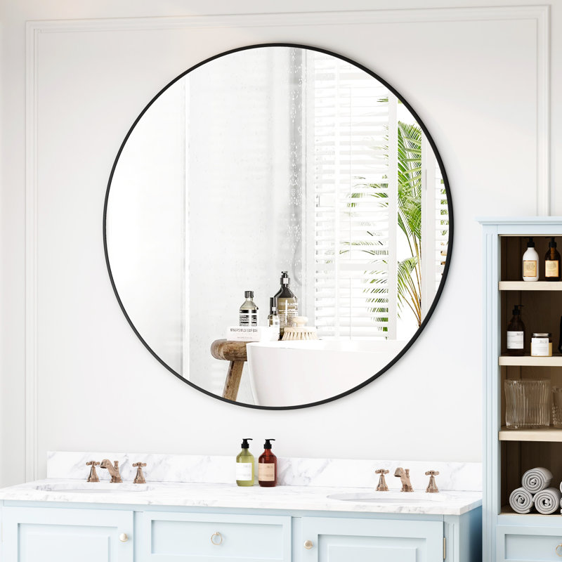 Miroir à cadre en métal noir de 28 pouces pour la salle de bain, la chambre à coucher et la chambre à coucher à cadre mural de 28 po, le salon