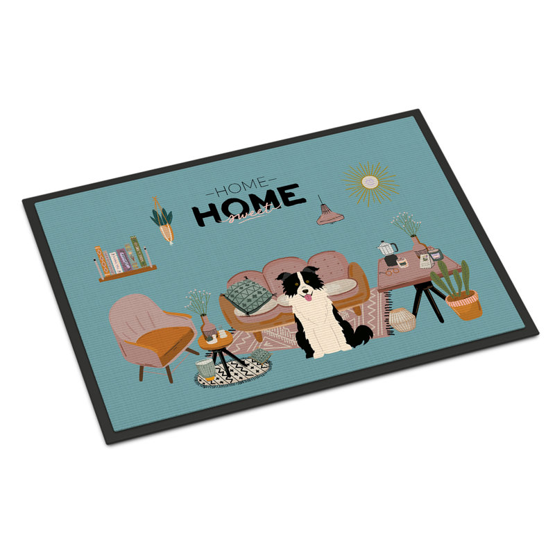 Tapis d'entrée antidérapant Guerline L 27 po x l 18 po, Border collie noir et blanc