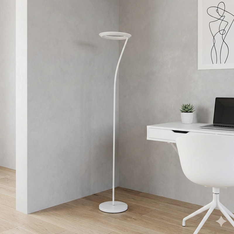 Lampe torchère sur pied en métal de 73 po de hauteur avec design halo, blanc mat 73 po