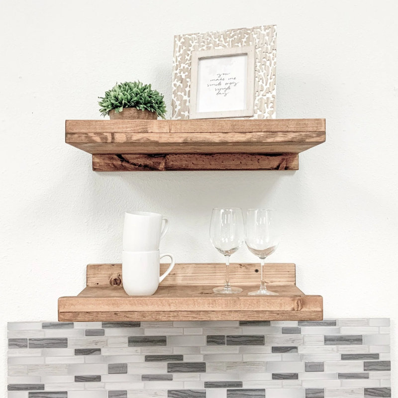 2 Piece Pine Floating Shelf, Walnut, 4.25" H x 20" W x 10" D