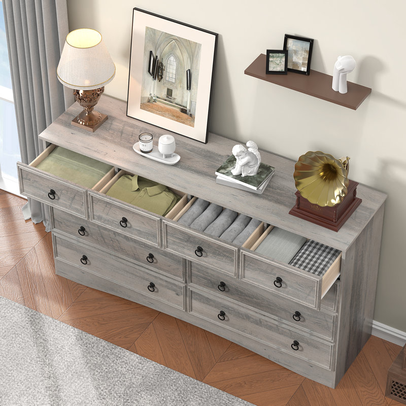 10 Drawer Dresser for Bedroom, Dresser TV Stand, Storage and Organization, Dusty  Gray, Gray
