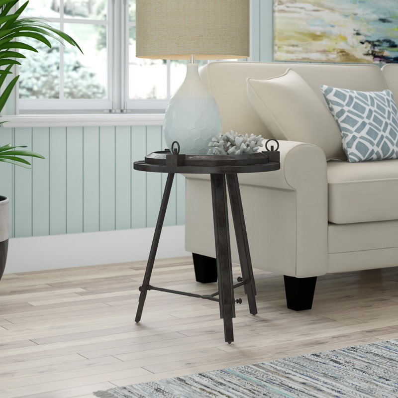 Wyble Metal Compass Side End Accent Table with Clock and Clear Glass Top, Black, 24" H x 19" W x 19" W