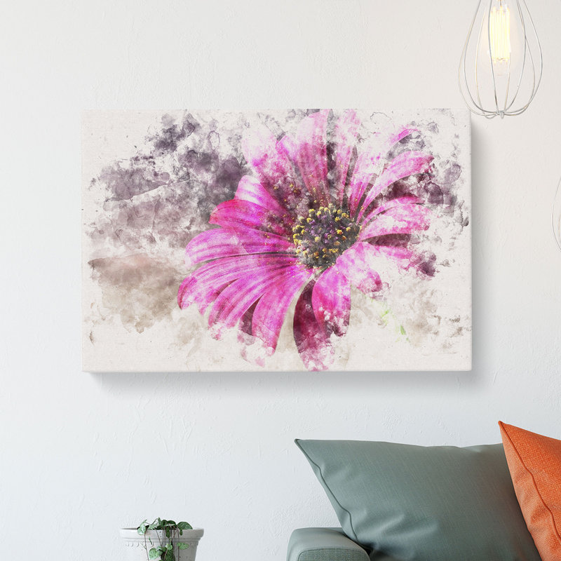 Purple Daisy Watercolour - Wrapped Canvas, 35cm H x 50cm W x 3cm D