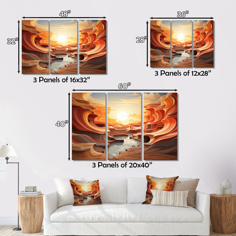 Ensemble de salon mural Orange Canyon Canyons Profondeurs - Paysages, H 28 po x l 36 po x P 1 po