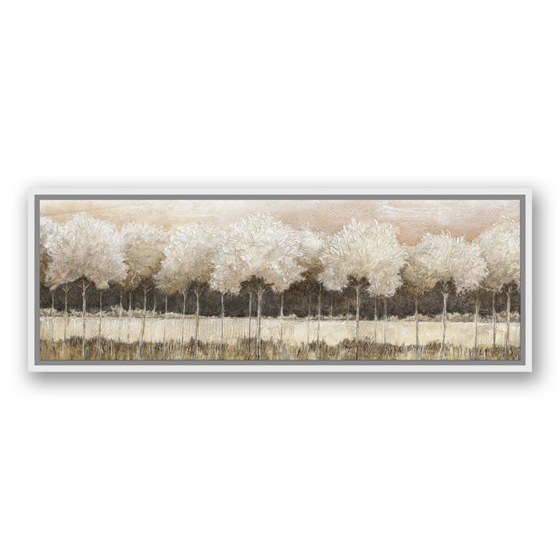 Paysage d'arbre neutre - Peinture, H 13,75 po x l 37,75 po x P 1,75 po, Toile à cadre flottant blanc