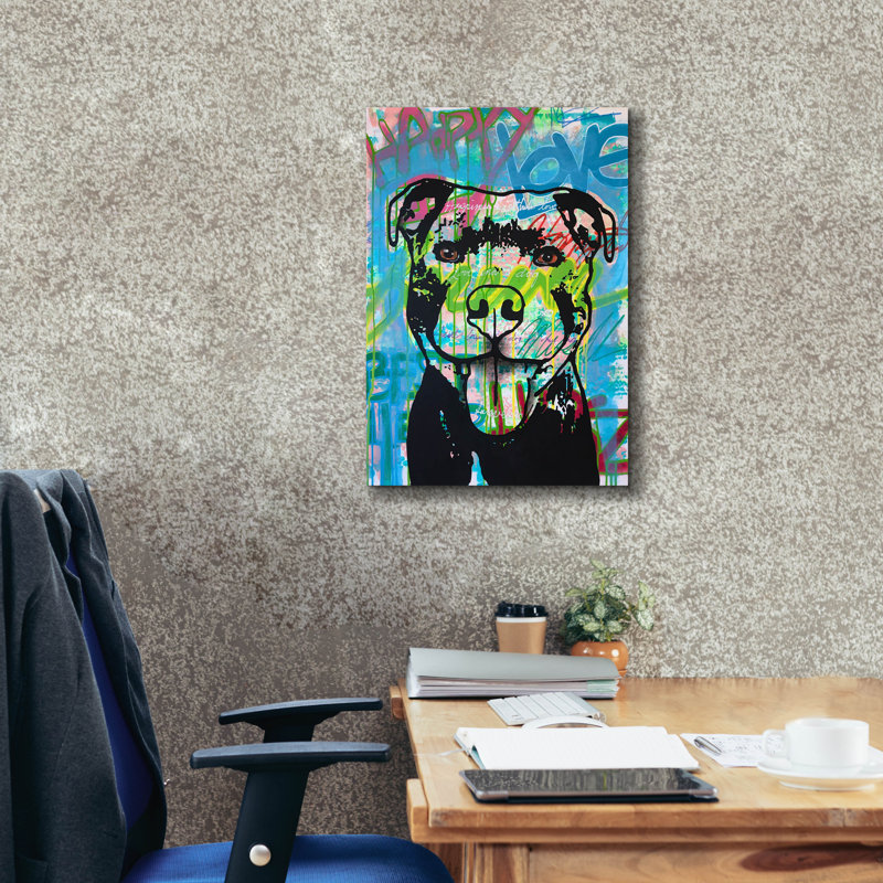 «Happy Love Pitbull» par Dean Russo, H 26 po x l 18 po x P 0,75 po 
