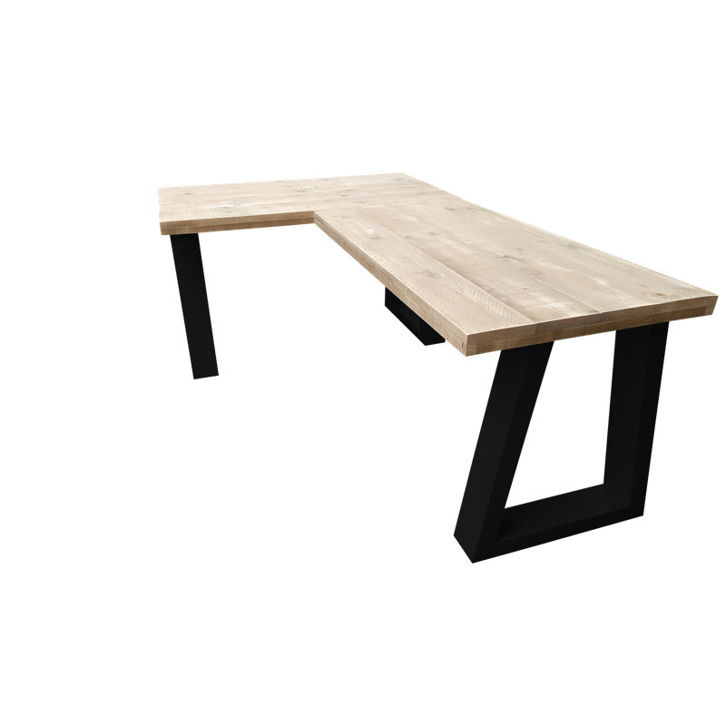 L-Shaped Solid Wood Top Writing Desk, Black, 75cm H x 190cm W x 120cm D